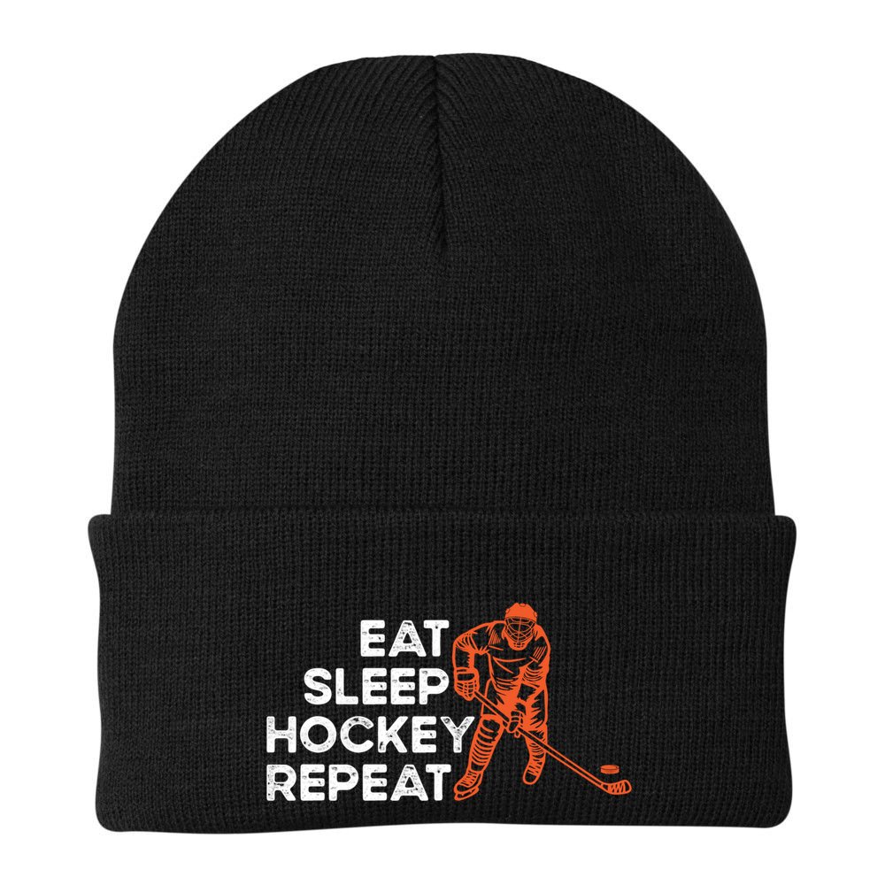 Eat Sleep Hockey Repeat Ice Hockey Lovers Players Funny Gift Beanie