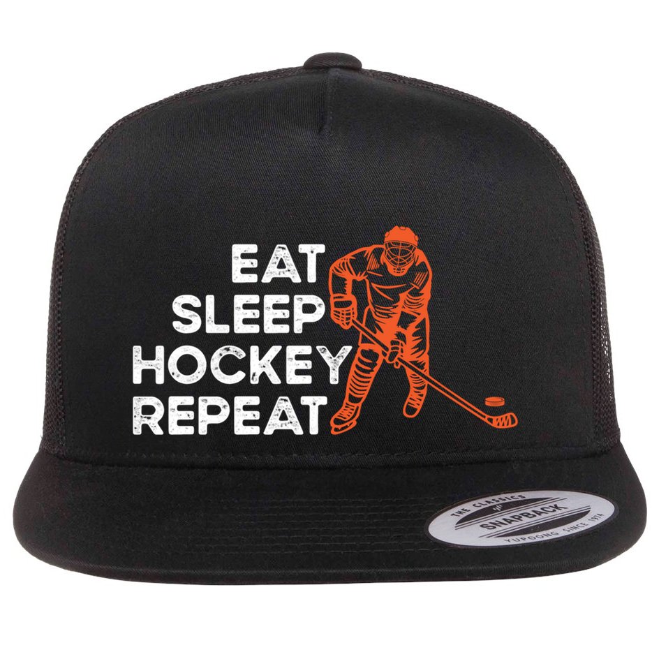 Eat Sleep Hockey Repeat Ice Hockey Lovers Players Funny Gift Flat Bill Trucker Hat