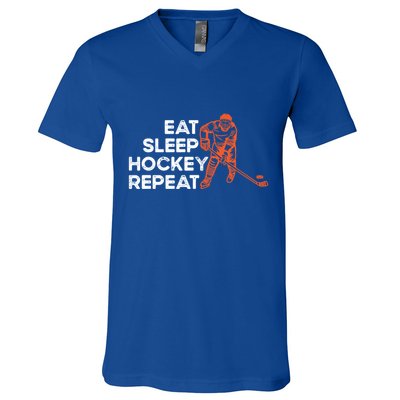 Eat Sleep Hockey Repeat Ice Hockey Lovers Players Funny Gift V-Neck T-Shirt
