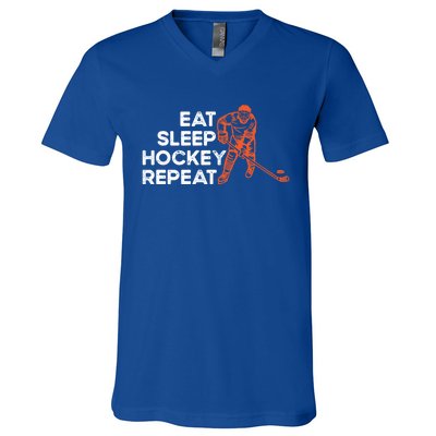 Eat Sleep Hockey Repeat Ice Hockey Lovers Players Funny Gift V-Neck T-Shirt