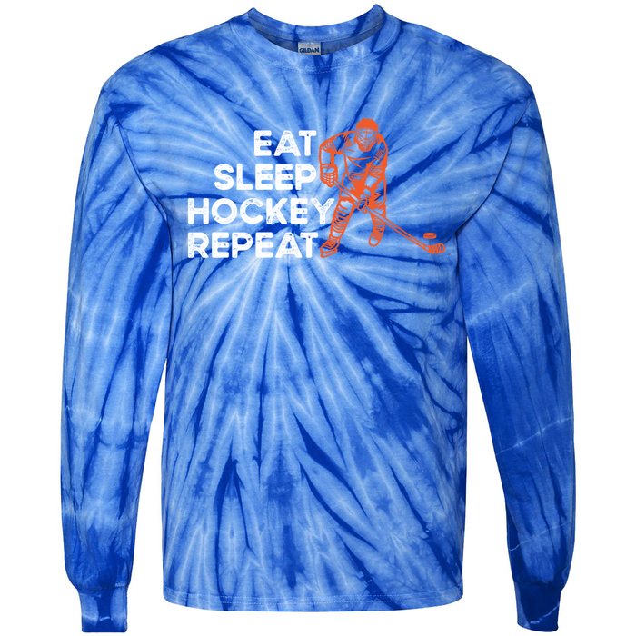 Eat Sleep Hockey Repeat Ice Hockey Lovers Players Funny Gift Tie-Dye Long Sleeve Shirt