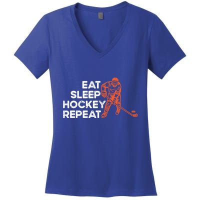 Eat Sleep Hockey Repeat Ice Hockey Lovers Players Funny Gift Women's V-Neck T-Shirt