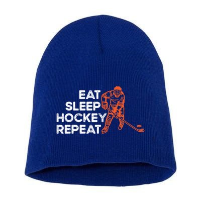 Eat Sleep Hockey Repeat Ice Hockey Lovers Players Funny Gift Short Acrylic Beanie