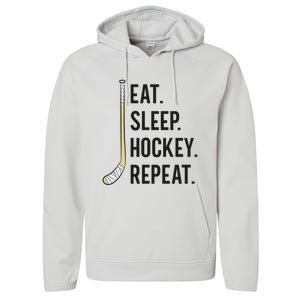 Eat Sleep Hockey Repeat Funny Ice Hockey Great Gift Performance Fleece Hoodie