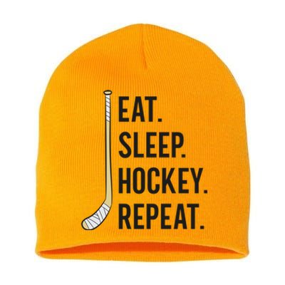 Eat Sleep Hockey Repeat Funny Ice Hockey Great Gift Short Acrylic Beanie