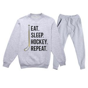 Eat Sleep Hockey Repeat Funny Ice Hockey Great Gift Premium Crewneck Sweatsuit Set