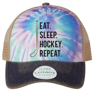 Eat Sleep Hockey Repeat Funny Ice Hockey Great Gift Legacy Tie Dye Trucker Hat