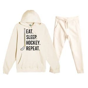 Eat Sleep Hockey Repeat Funny Ice Hockey Great Gift Premium Hooded Sweatsuit Set