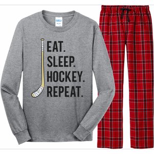 Eat Sleep Hockey Repeat Funny Ice Hockey Great Gift Long Sleeve Pajama Set