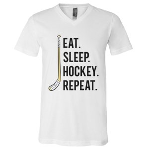 Eat Sleep Hockey Repeat Funny Ice Hockey Great Gift V-Neck T-Shirt