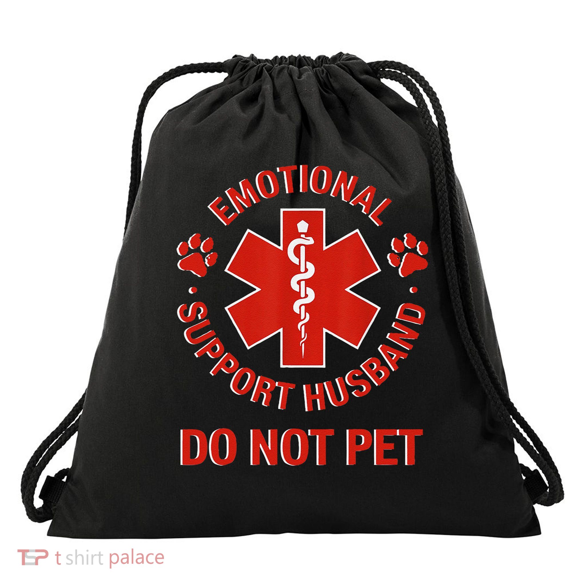 Emotional Support Husband Do Not Pet Drawstring Bag