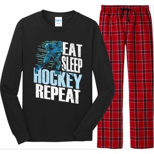 Eat Sleep Hockey Repeat Ice Hockey Player Gift Long Sleeve Pajama Set