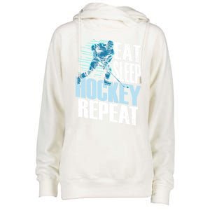 Eat Sleep Hockey Repeat Ice Hockey Player Gift Womens Funnel Neck Pullover Hood