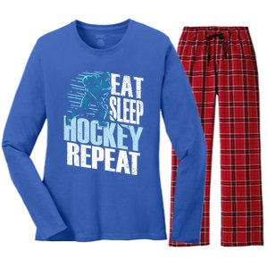 Eat Sleep Hockey Repeat Ice Hockey Player Gift Women's Long Sleeve Flannel Pajama Set 