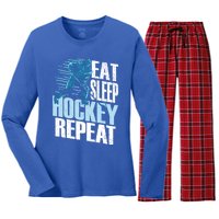 Eat Sleep Hockey Repeat Ice Hockey Player Gift Women's Long Sleeve Flannel Pajama Set 