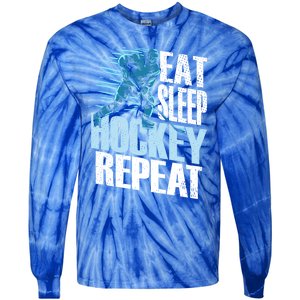 Eat Sleep Hockey Repeat Ice Hockey Player Gift Tie-Dye Long Sleeve Shirt