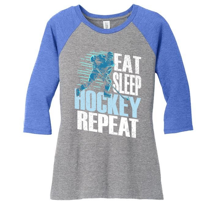 Eat Sleep Hockey Repeat Ice Hockey Player Gift Women's Tri-Blend 3/4-Sleeve Raglan Shirt