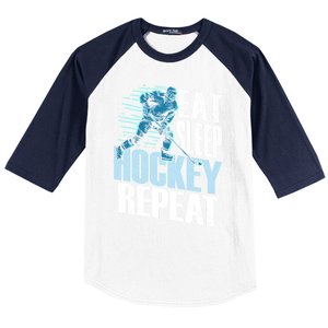 Eat Sleep Hockey Repeat Ice Hockey Player Gift Baseball Sleeve Shirt