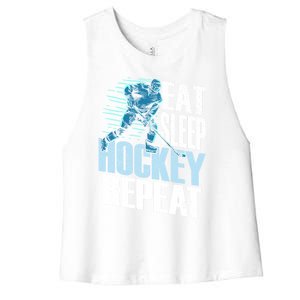 Eat Sleep Hockey Repeat Ice Hockey Player Gift Women's Racerback Cropped Tank