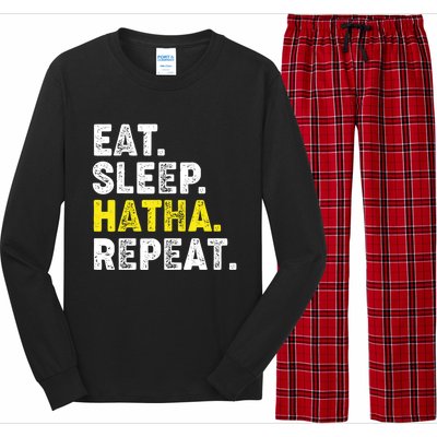 Eat Sleep Hatha Yoga Repeat! Funny Hatha Flow Yoga Phrase Gift Long Sleeve Pajama Set