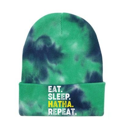 Eat Sleep Hatha Yoga Repeat! Funny Hatha Flow Yoga Phrase Gift Tie Dye 12in Knit Beanie