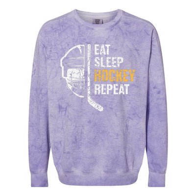 Eat Sleep Hockey Repeat Hockey Funny Ice Hockey Colorblast Crewneck Sweatshirt