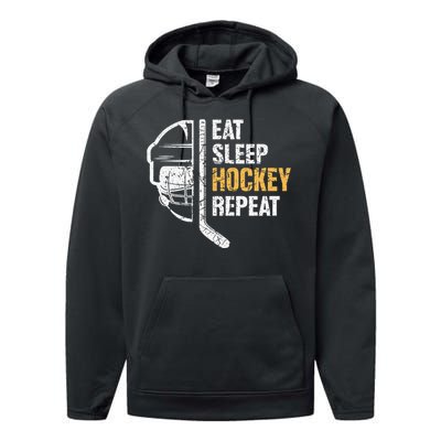 Eat Sleep Hockey Repeat Hockey Funny Ice Hockey Performance Fleece Hoodie