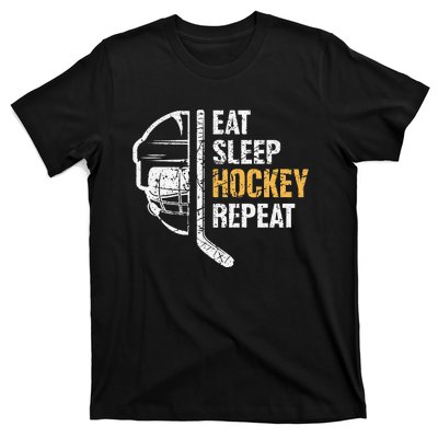 Eat Sleep Hockey Repeat Hockey Funny Ice Hockey T-Shirt