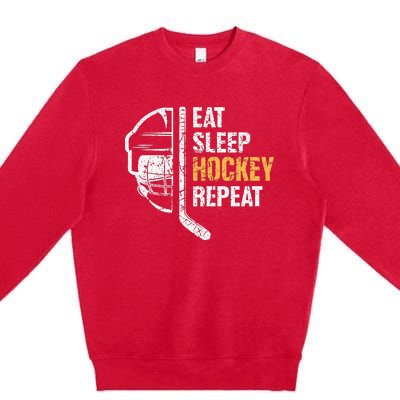 Eat Sleep Hockey Repeat Hockey Funny Ice Hockey Premium Crewneck Sweatshirt