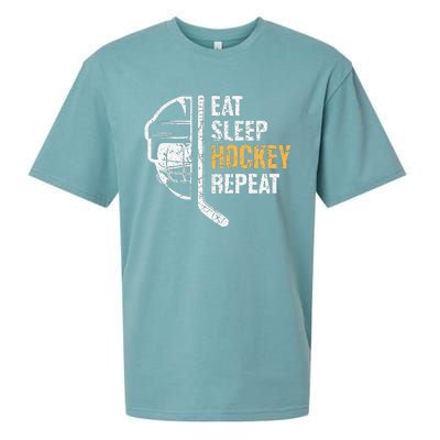 Eat Sleep Hockey Repeat Hockey Funny Ice Hockey Sueded Cloud Jersey T-Shirt