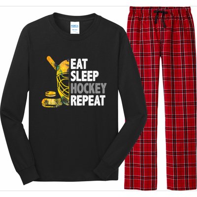 Eat Sleep Hockey Repeat Ice Hockey Player Gear Lover Cute Gift Long Sleeve Pajama Set