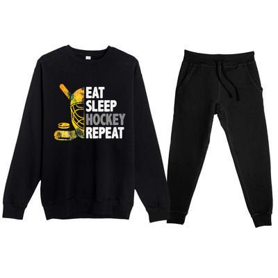 Eat Sleep Hockey Repeat Ice Hockey Player Gear Lover Cute Gift Premium Crewneck Sweatsuit Set