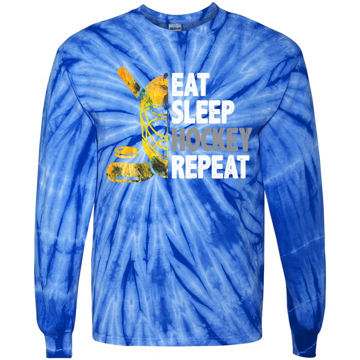 Eat Sleep Hockey Repeat Ice Hockey Player Gear Lover Cute Gift Tie-Dye Long Sleeve Shirt