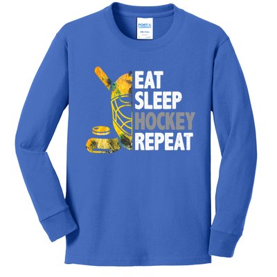 Eat Sleep Hockey Repeat Ice Hockey Player Gear Lover Cute Gift Kids Long Sleeve Shirt