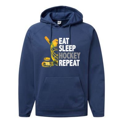 Eat Sleep Hockey Repeat Ice Hockey Player Gear Lover Cute Gift Performance Fleece Hoodie