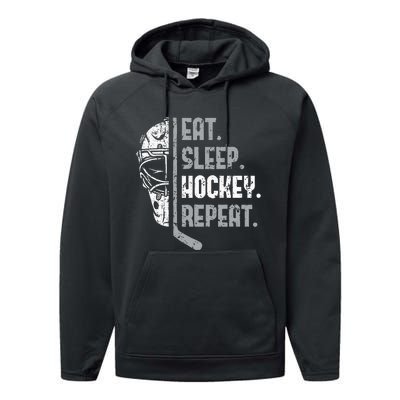 Eat Sleep Hockey Repeat Ice Hockey Performance Fleece Hoodie