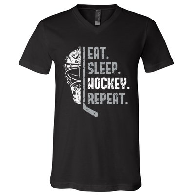 Eat Sleep Hockey Repeat Ice Hockey V-Neck T-Shirt