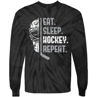 Eat Sleep Hockey Repeat Ice Hockey Tie-Dye Long Sleeve Shirt