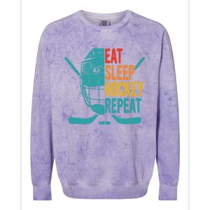 Eat Sleep Hockey Repeat Hockey Funny Ice Hockey Colorblast Crewneck Sweatshirt