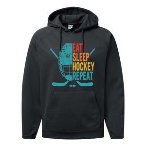 Eat Sleep Hockey Repeat Hockey Funny Ice Hockey Performance Fleece Hoodie