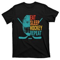 Eat Sleep Hockey Repeat Hockey Funny Ice Hockey T-Shirt