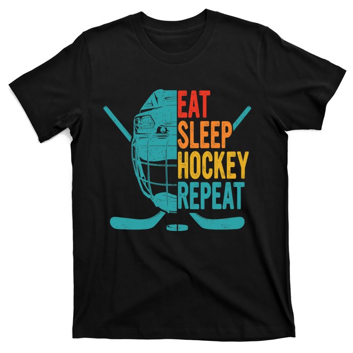 Eat Sleep Hockey Repeat Hockey Funny Ice Hockey T-Shirt