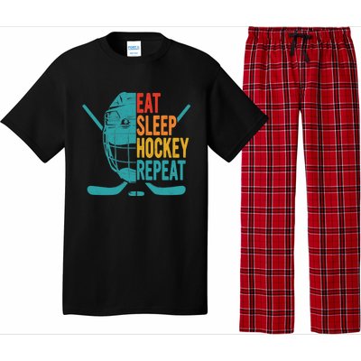 Eat Sleep Hockey Repeat Hockey Funny Ice Hockey Pajama Set