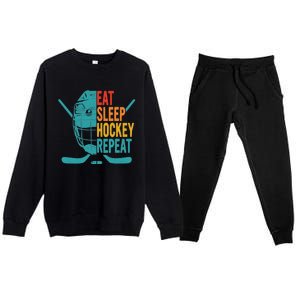 Eat Sleep Hockey Repeat Hockey Funny Ice Hockey Premium Crewneck Sweatsuit Set