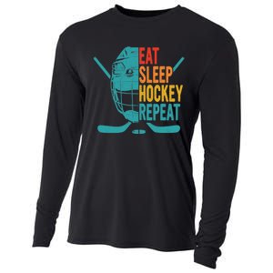 Eat Sleep Hockey Repeat Hockey Funny Ice Hockey Cooling Performance Long Sleeve Crew