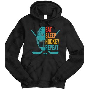 Eat Sleep Hockey Repeat Hockey Funny Ice Hockey Tie Dye Hoodie