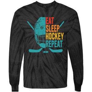 Eat Sleep Hockey Repeat Hockey Funny Ice Hockey Tie-Dye Long Sleeve Shirt