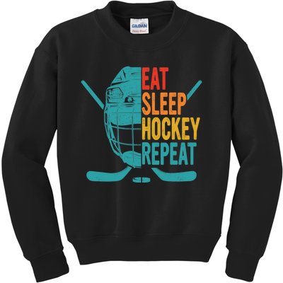 Eat Sleep Hockey Repeat Hockey Funny Ice Hockey Kids Sweatshirt