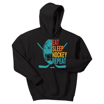 Eat Sleep Hockey Repeat Hockey Funny Ice Hockey Kids Hoodie