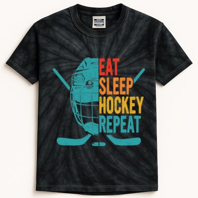 Eat Sleep Hockey Repeat Hockey Funny Ice Hockey Kids Tie-Dye T-Shirt